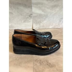 Franco Sarto Ayers Patent Leather Loafers SlipOn Shoes 7.5 Black Chunky Platform